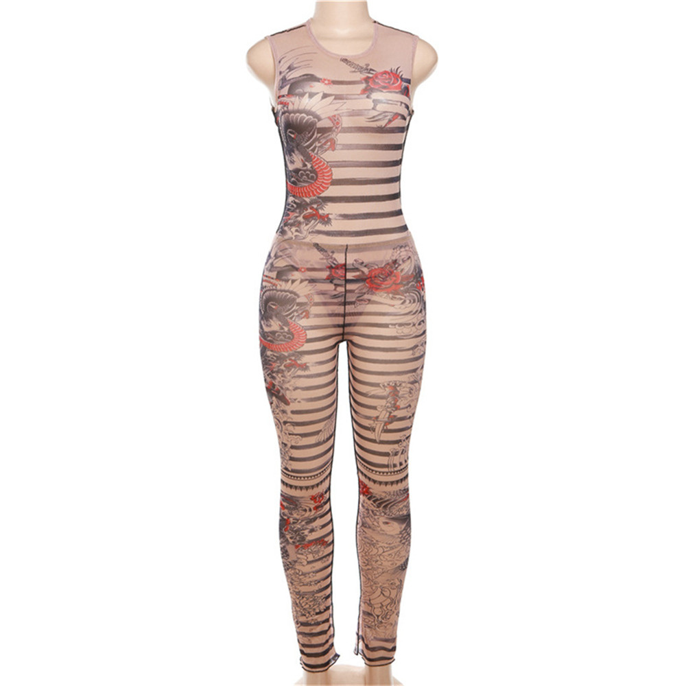 2024 Designer TrackSuits seksowne body bez rękawów Legginsy MESH Dwuczęściowe zestawy kobiety wiosna letnia sheer drukarnia Wyglądaj przez hurtowe ubrania 10663