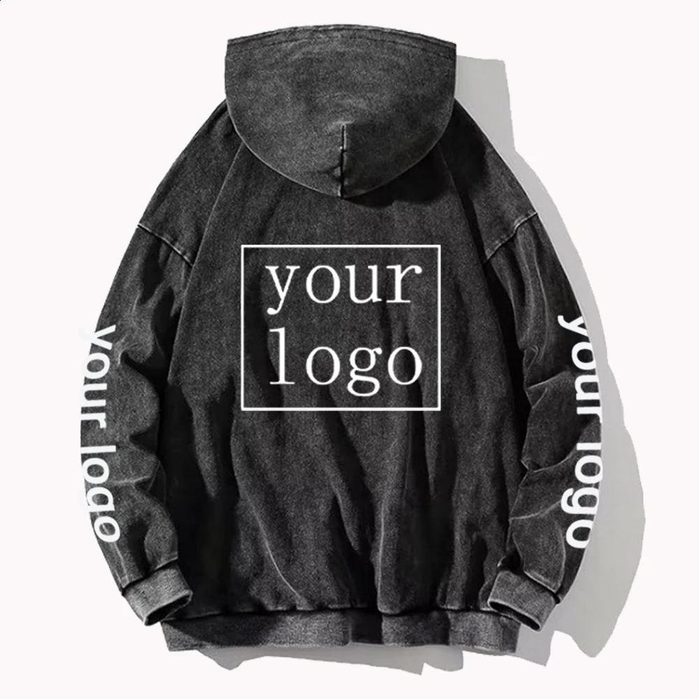 Your OWN Design Brand /Picture Custom Printed Men Women DIY Hoodies Vintage Wash Cotton Sweatshirt Casual Loose Y2K Clothes 240119