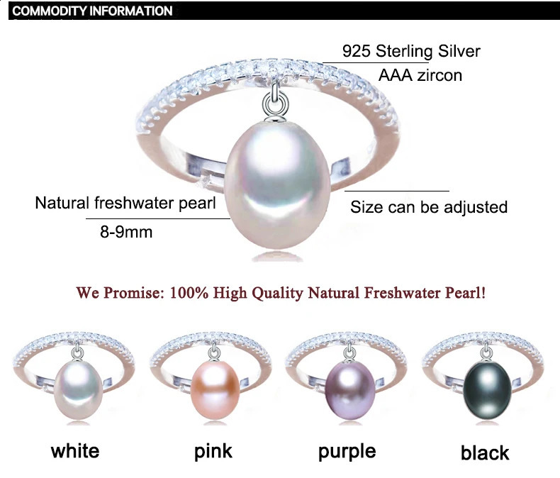 ZHBORUINI Fine Pearl Ring Jewelry For Women Zircon Rings 925 Sterling Silver Drop Shape Natural Freshwater Gift 240202