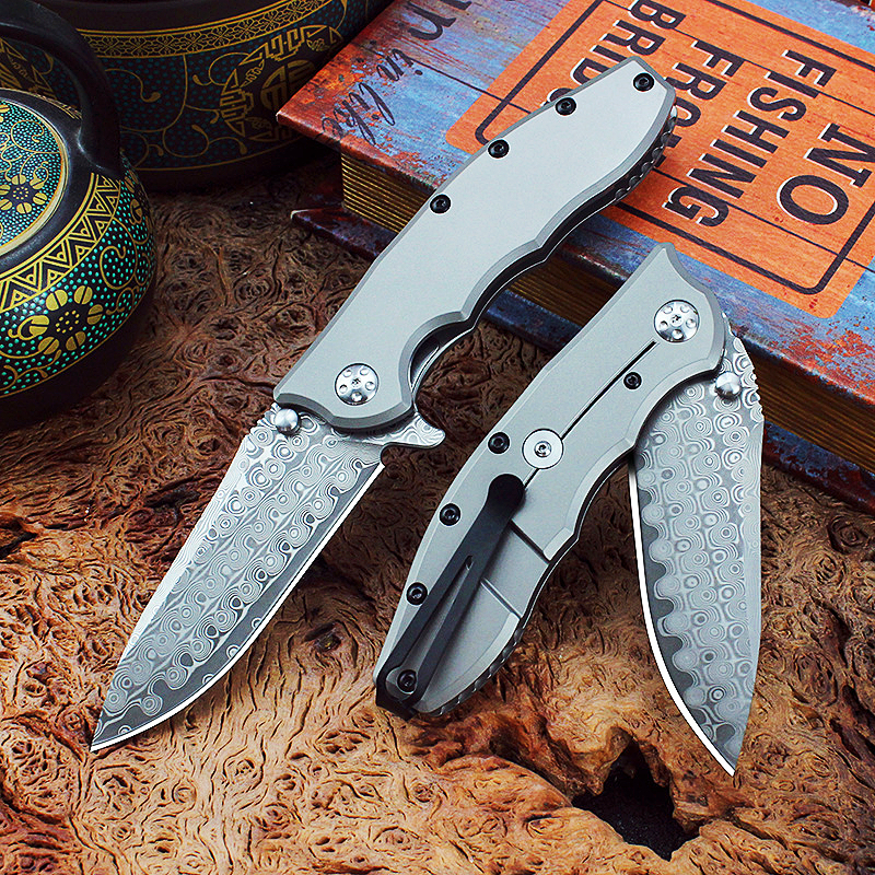 Special Offer High End 0562 Flipper Folding knife VG10 Damascus Steel Drop Point CNC Blade TC4 Titanium Alloy Handle Ball Bearing Fast Open EDC pocket knives