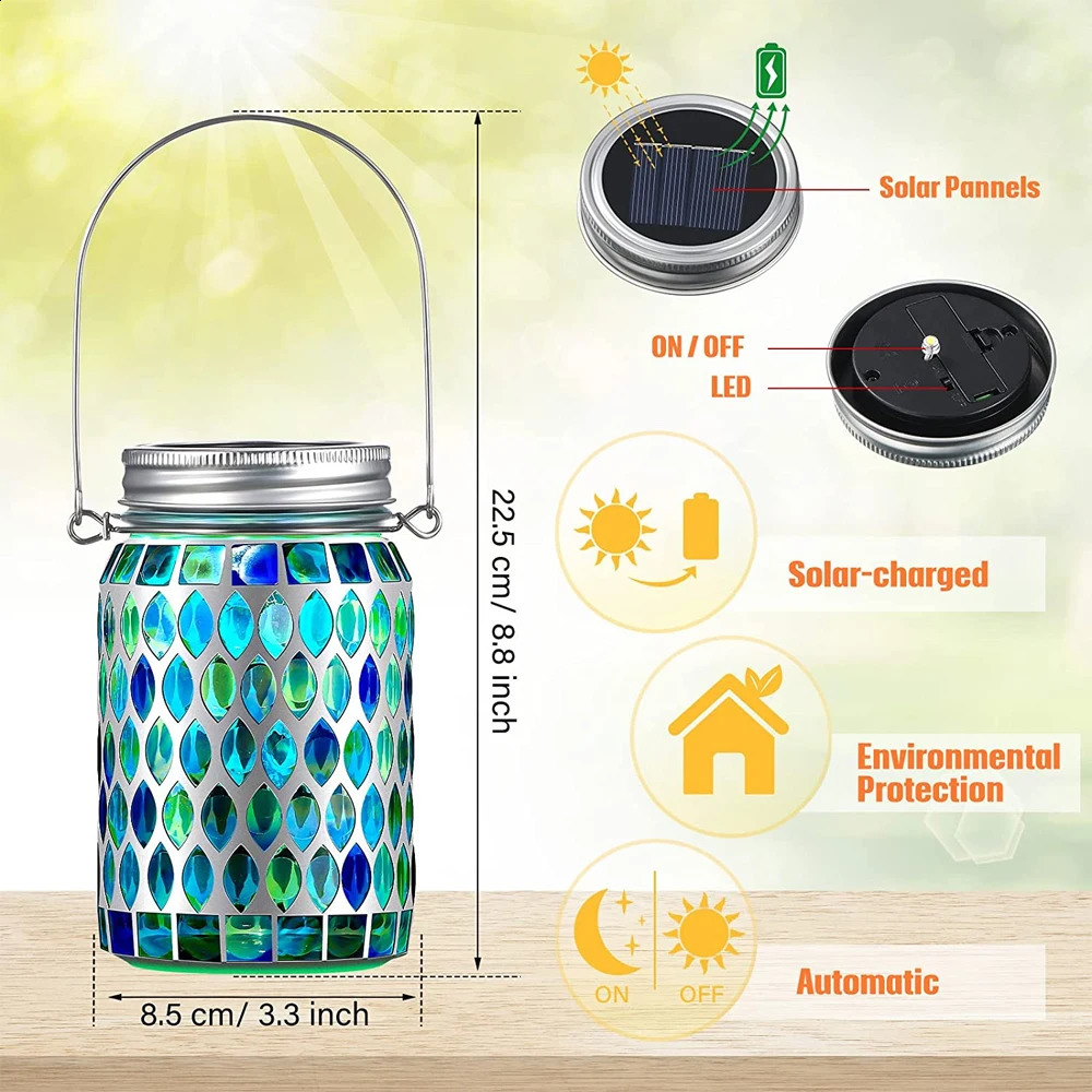 Solar Light Outdoors Lantern Solar ładowanie kolorowe dekorowanie słonecznej mozaiki lampa latarnia słoneczna ogród ogród dekoracja ogrodowa 240123