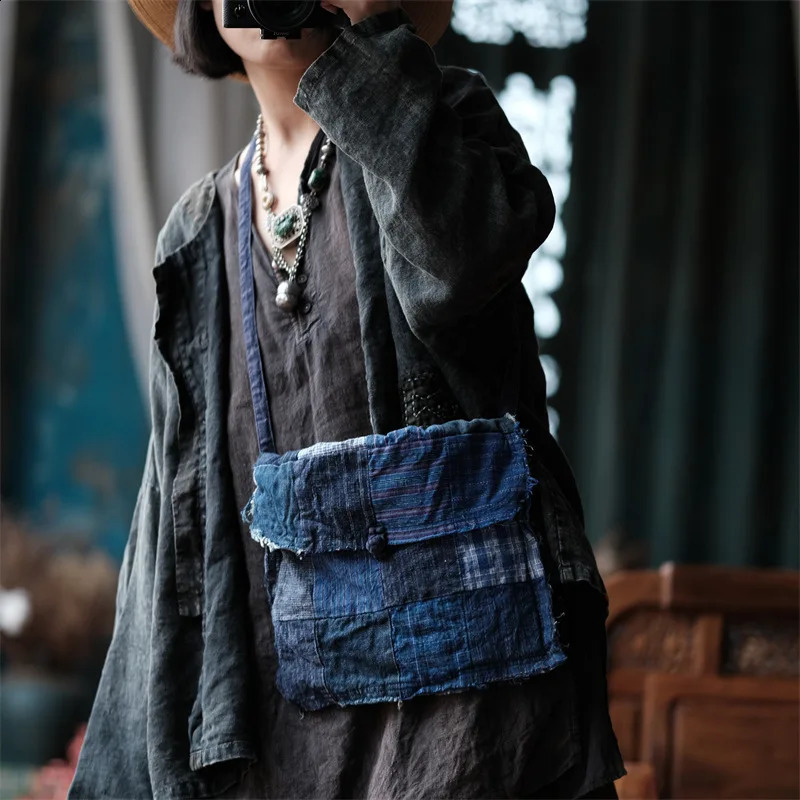 Kobiety ręcznie robione luźne w stylu vintage bawełniane lniane torba patchworkowa panie myte retro torba żeńska użycie przyczynowe 240127