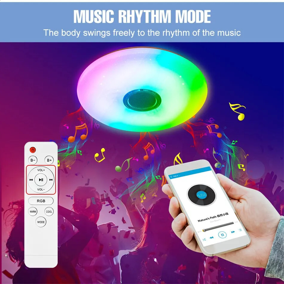 مصابيح السقف الحديثة RGB تعتيم الإضاءة المنزلية APP Bluetooth Music Light 42W 60W أضواء ذكية مع التحكم عن بُعد AC220V 240131