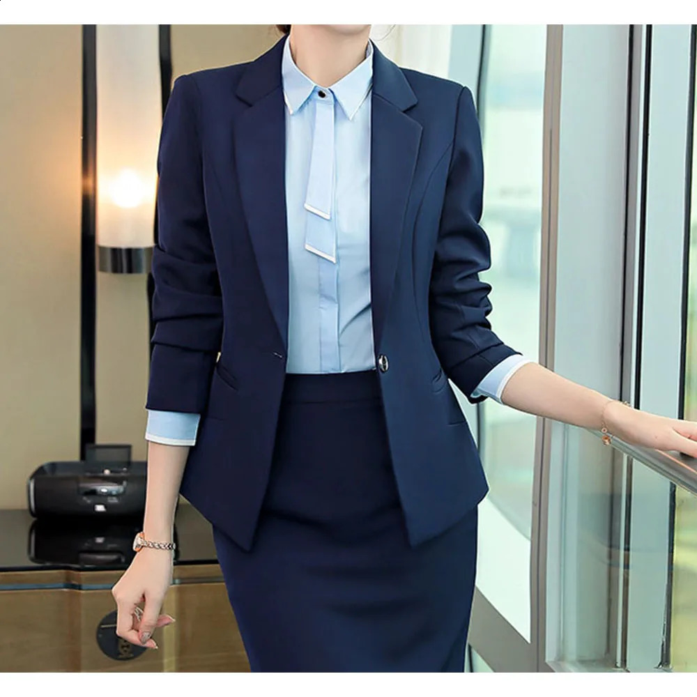 Black Business Women Suit Sets Slim Blazer And Trousers Formal Pencil Pants For Office Lady Company Wear Female Tops 240127