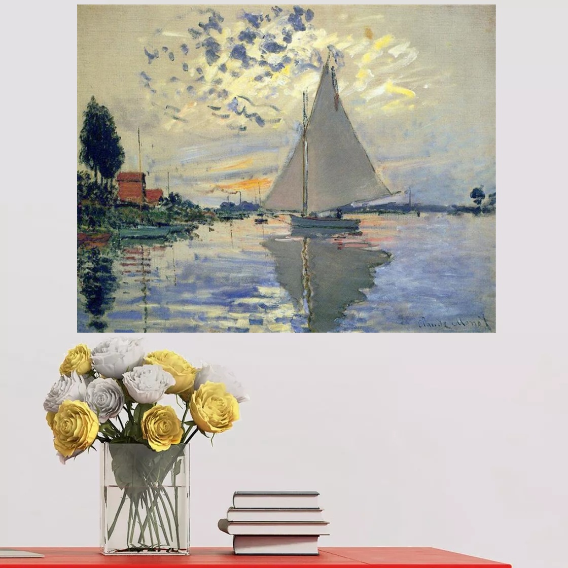 Sailboat at Le Petit-Gennevilliers by Claude Monet Painting on Canvas Replica Landscape Oil Art for Office Room Decoration Handpainted Impressionism