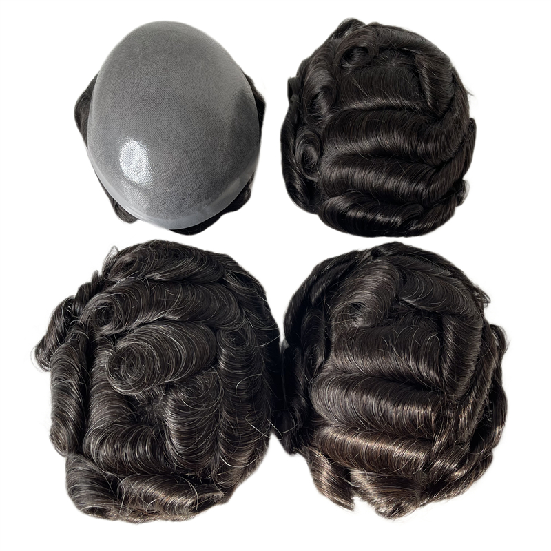 32 mm fala Indian Virgin Human Hair Systems czarny kolor #1b węzły pu toupee 8x10 Pełna skóra jednostka dla białych mężczyzn