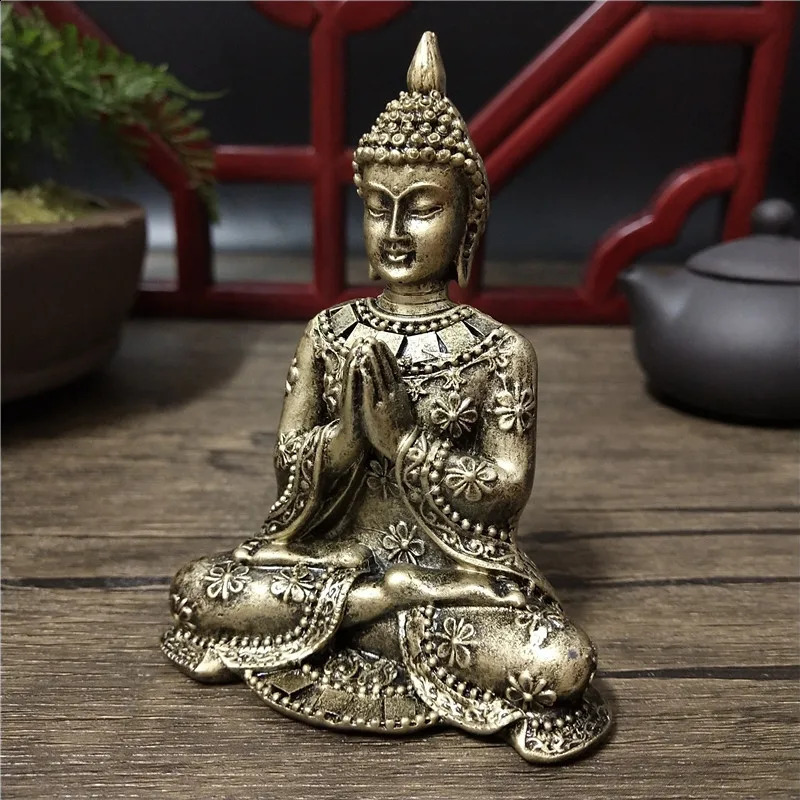 タイ仏像の家の装飾青銅色樹脂クラフト瞑想仏彫り風水装飾装飾品240202