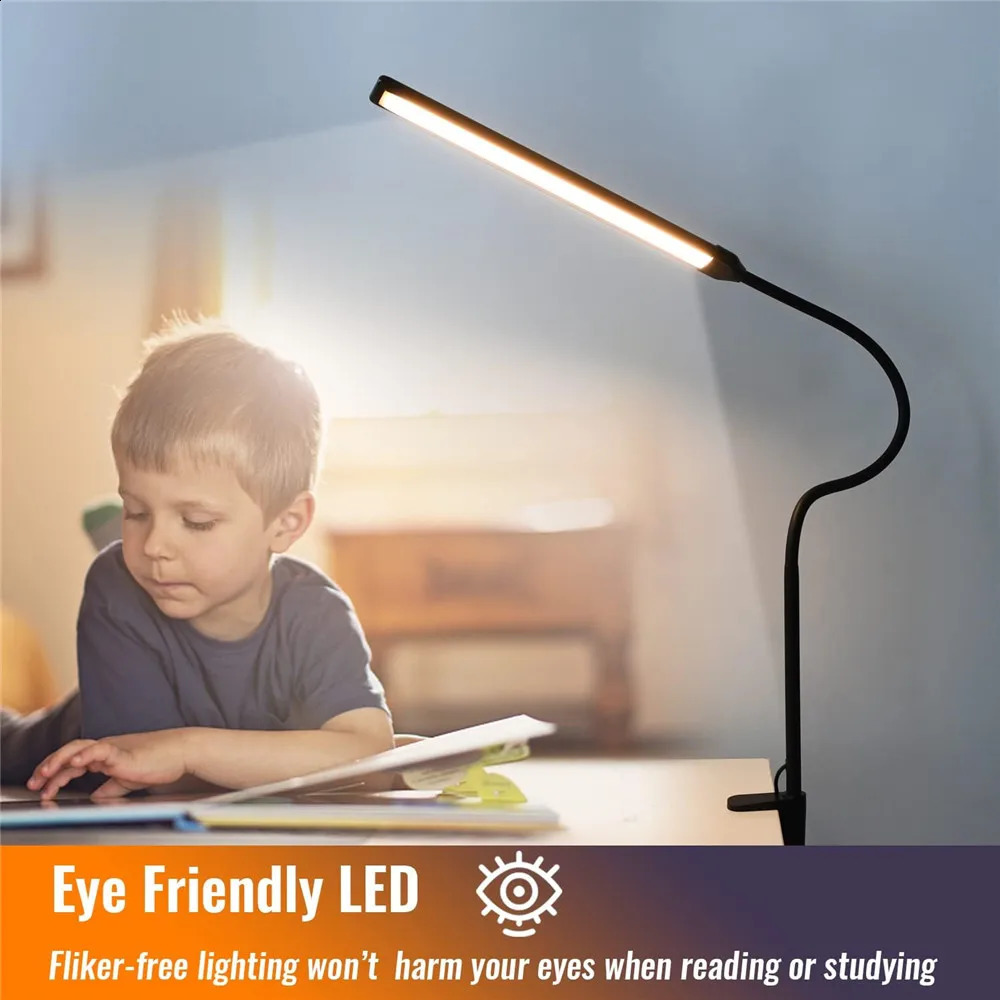 Lampada da scrivania a LED con morsetto EyeCaring Clip Lights Home Office 3 modalità 10 Luminosità Lampade da tavolo a collo di cigno flessibili lunghe 240125