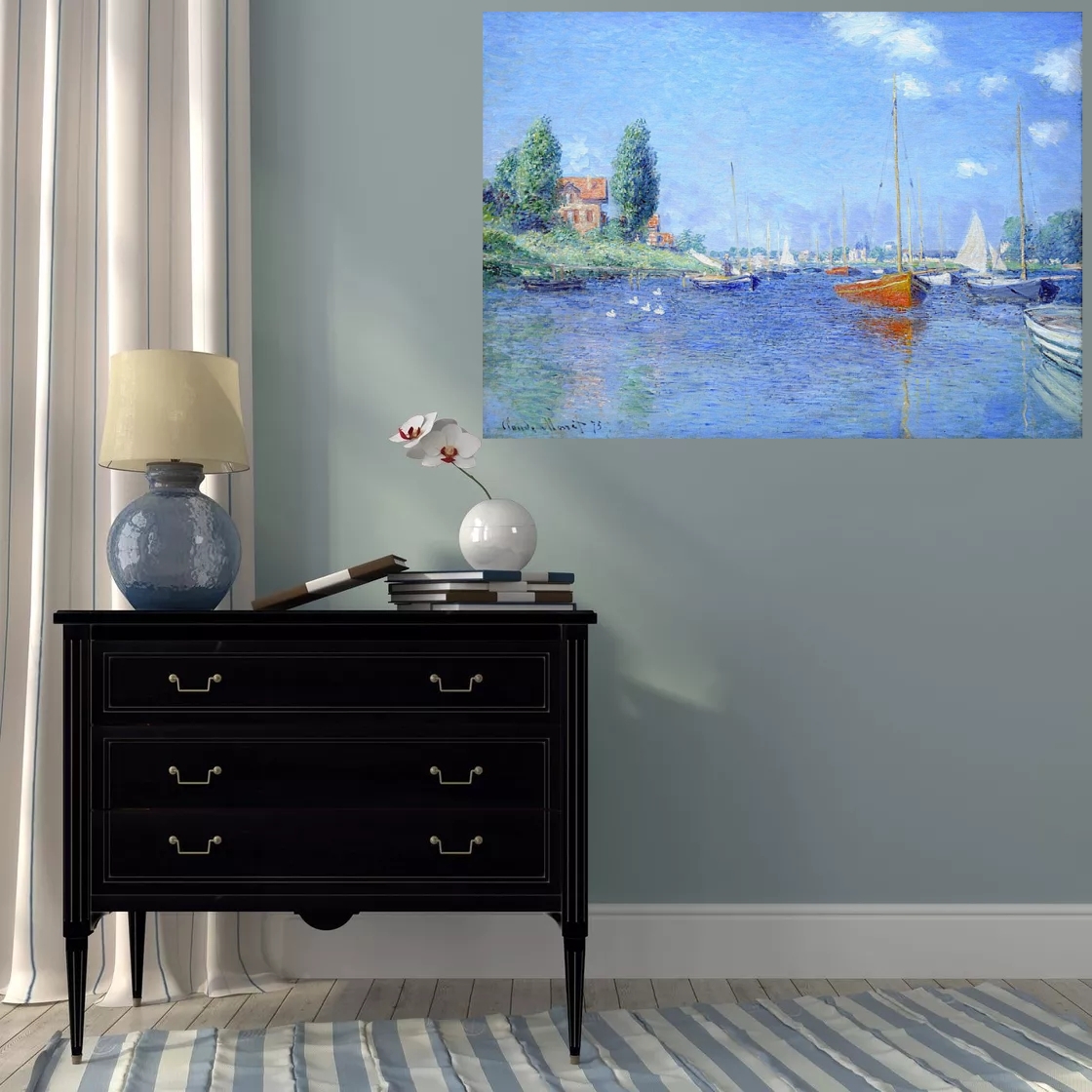 赤いボート、Claude Monet Paintings on Canvas Masterpiece Oil Art for Office、Study Room Wall Decoration Hand Painted Landscape Piction