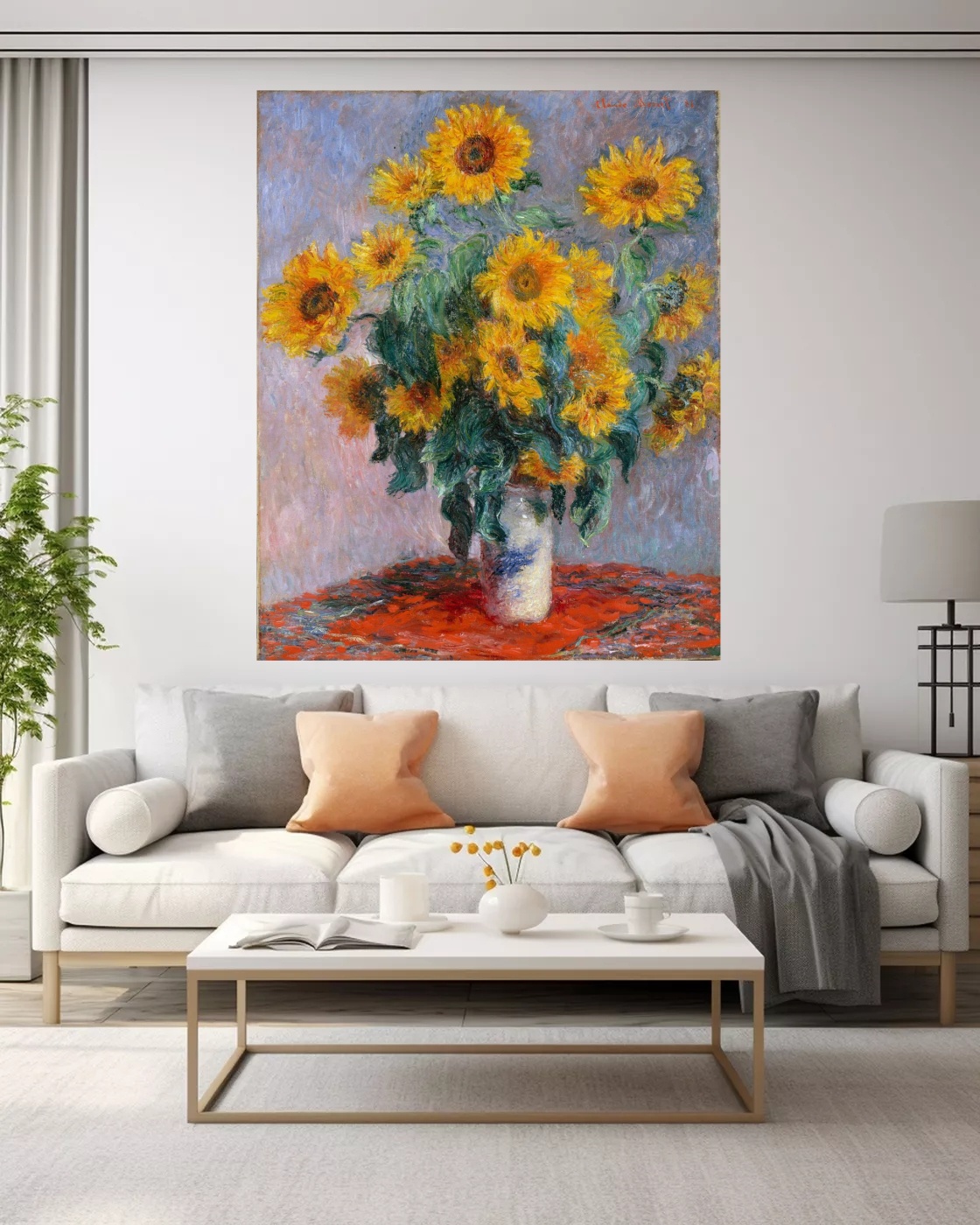 Bouquet of Sunflowers by Claude Monet Oil Paintings for Kitchen Home Decor Handmade Flower Painting Art Copy on Canvas Still Life Picture No Frames Vertical