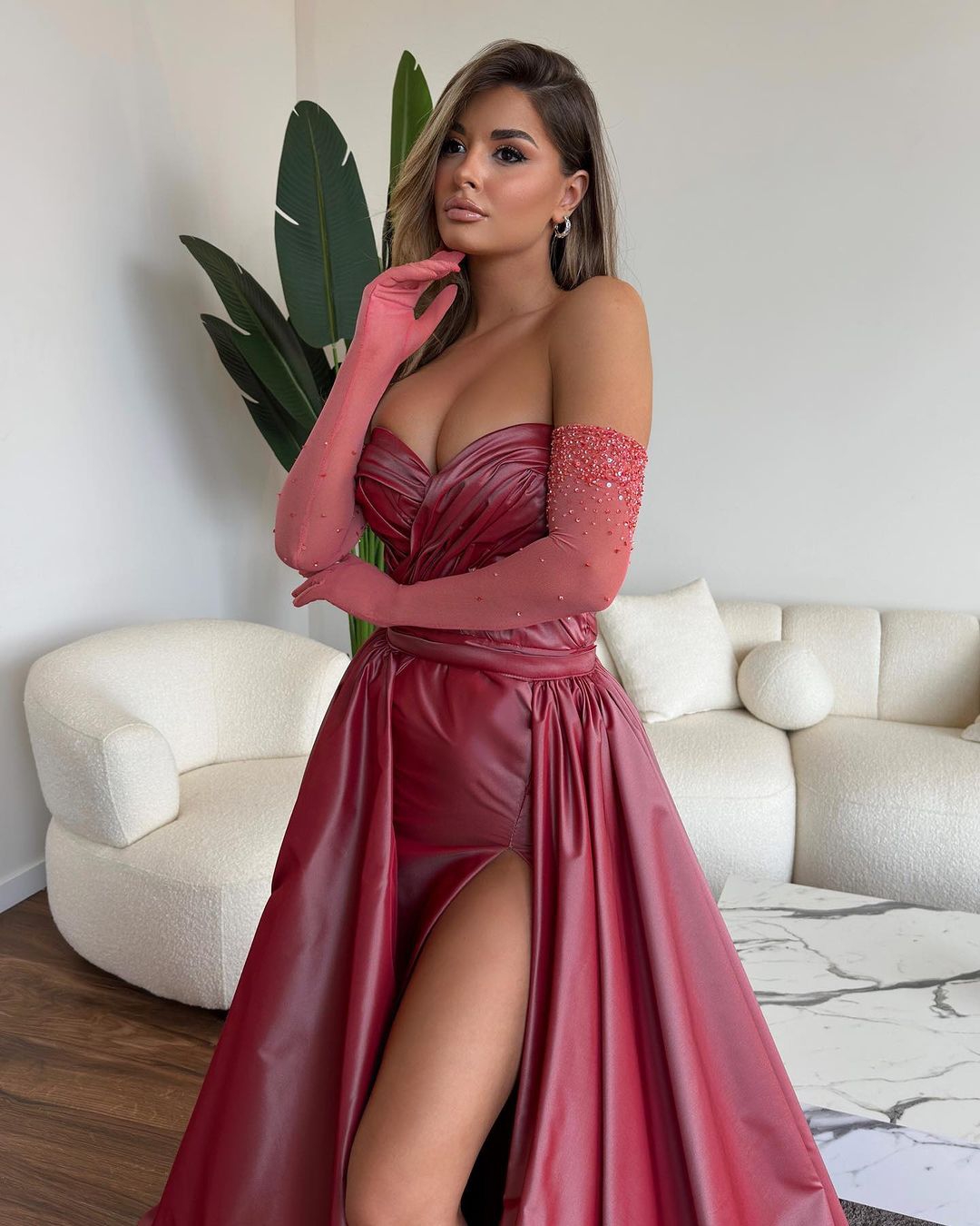 Taille personnalisée côté fendu créateur de mode une ligne robes de soirée perles bretelles chérie robes balayage train robe de soirée robe de soirée grande taille occasion spéciale