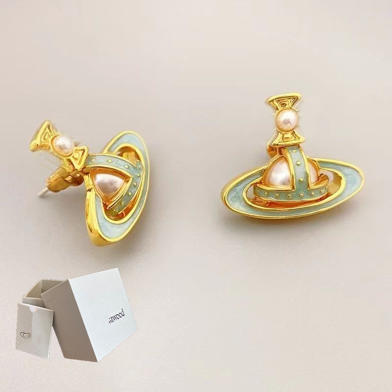 Anelli Saturn di design, orecchini di perle smaltate, design di nicchia femminile, orecchini e orecchini da socialite di fascia alta con temperamento