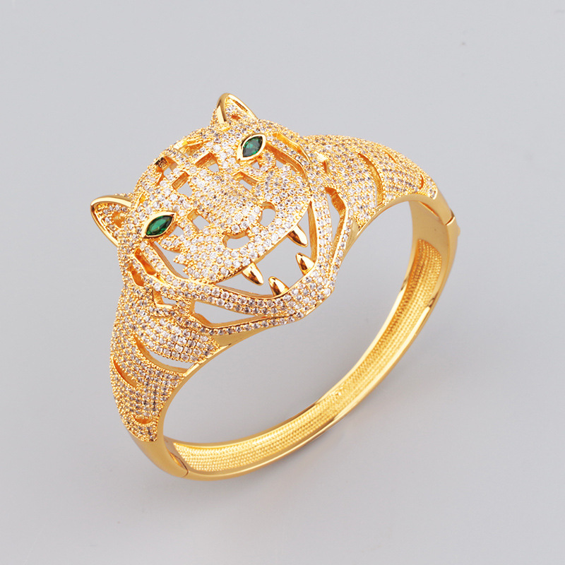 Ensemble de bagues en diamant rétro européen et américain, tête de tigre creuse, œil vert, bijoux Hip Hop à la mode, vente en gros et au détail