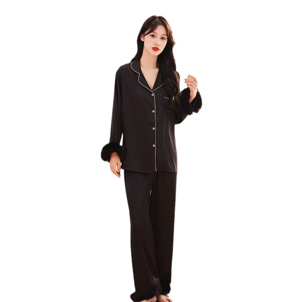 Pyjamas im neuen Stil für Damen mit Revers und Manschetten aus Eisseide, weiche Heimkleidung, einfach und modisch