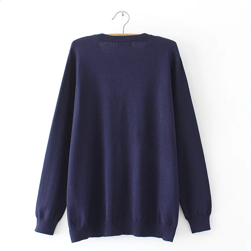 Autumn Winter Plus Size Cardigan Sweater Woman Fashion Navy Blue Solid Color O-Neck Full Sleeve Knitted Thin Jumpers 240123