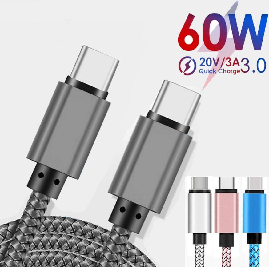 PD 60 W USB C auf C Nylon geflochtenes USB Typ C Kabel 2,4 A Schnelllade-USB-Datenkabel