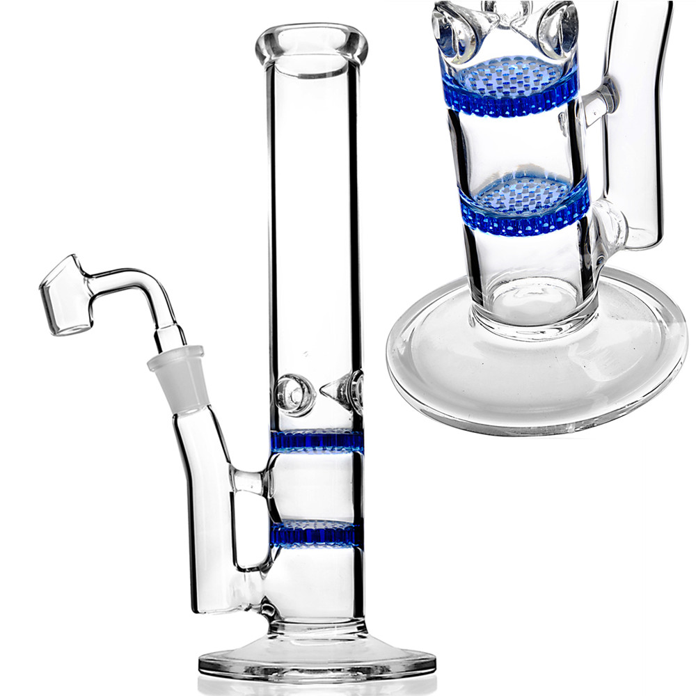 Bongo de vidro reto feito à mão com pneus duplos Hookah Espessura Base Vapor Tubulação de água Dab Rig Bongs Bubbler