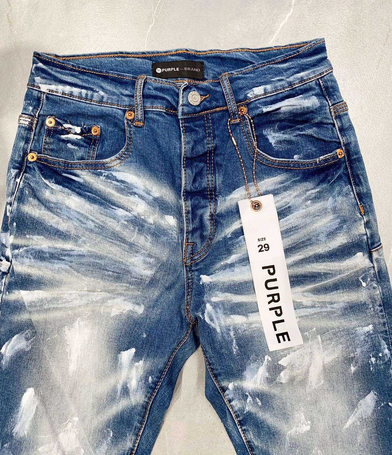 Herrlila varumärke American High Street Colorful Blue Paint Jeans