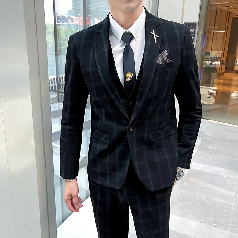 Boutique 5xlblazer västbyxor herrarnas eleganta modeverksamhet En mängd herrar Casual Formal Suit Threepiece Suit 240123