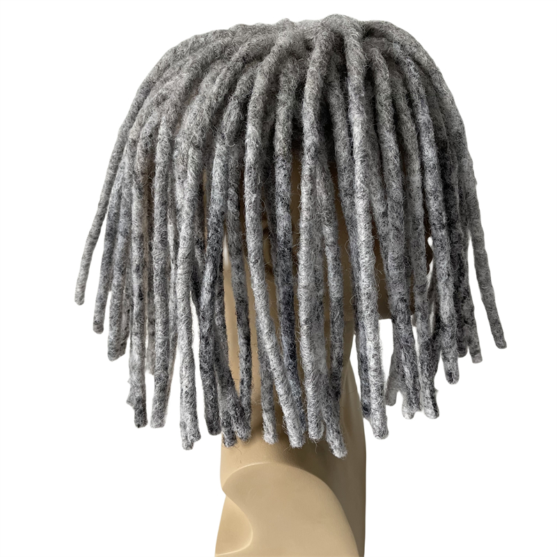 European Virgin Human Hair Replacement #1B80 Grå färg 10 tum Dreadlocks Toupee 8x10 Full spetsenhet för svarta män