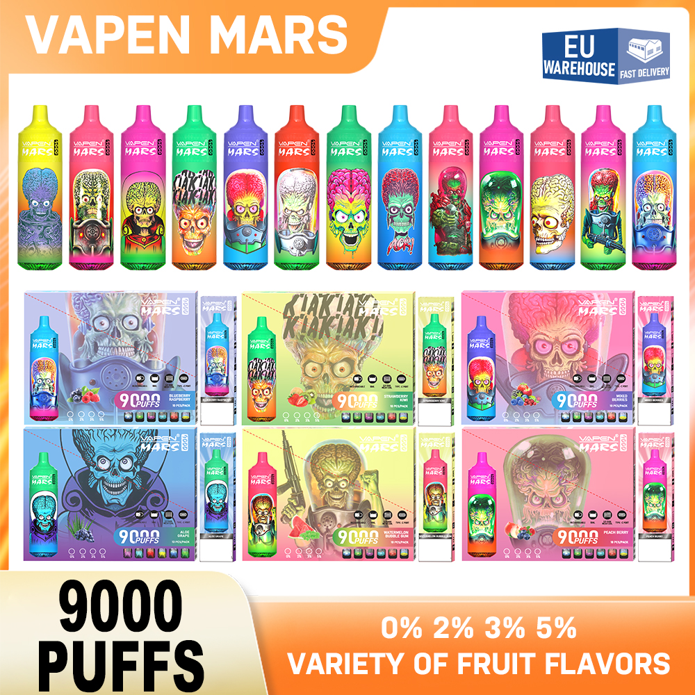 Armazém local da UE VAPEN MARS 9000 puff tornado descartável vape E Cigarettes Mesh Coil 18ml pod recarregável Puff 9K RBG Light cordão vape descartável em estoque