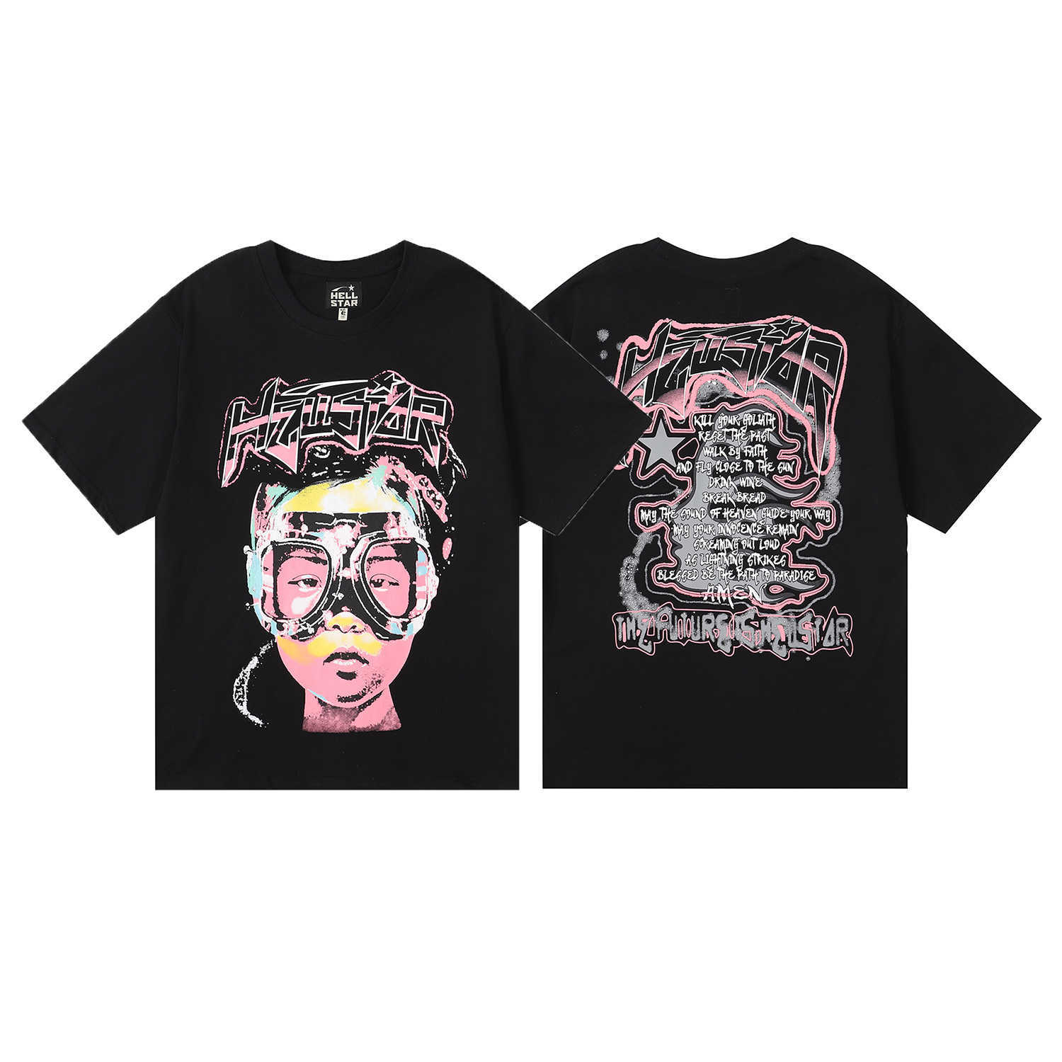 Homens camisetas Hellstar algodão t-shirt moda preto homens mulheres designer roupas desenhos animados gráfico punk rock tops verão high street streetwear m2