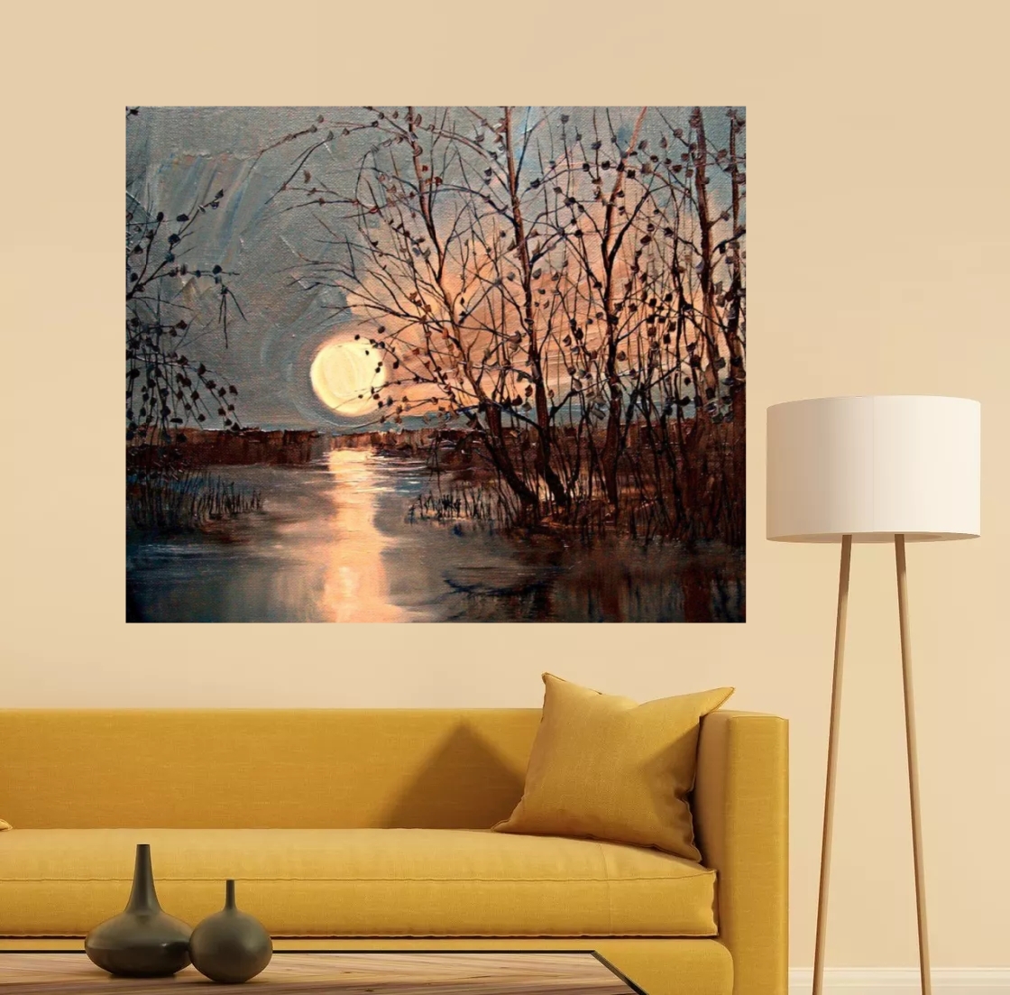 Belle peinture à l'huile de paysage de lune, reproduction à la main pure, peintures murales contemporaines pour chambre à coucher, décoration d'intérieur, cadeaux de Noël, sans cadre