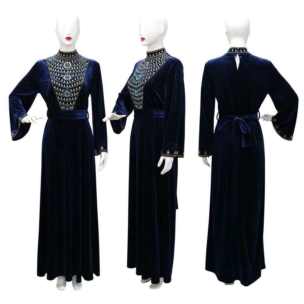 Robe de soirée en daim musulmane de Dubaï Robe de luxe diamants Jalabiya femmes vêtements moyen-orient arabe Abaya femme musulmane robes de soirée de Dubaï