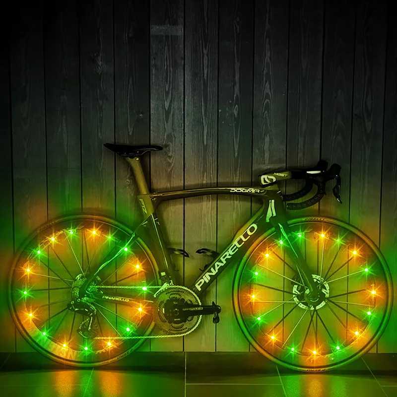 その他の照明アクセサリー新しいカラフルな雨プルーフLED自転車ホイールライトフロントとリアスポークライトサイクリングタイヤストリップライトアクセサリーYQ240205