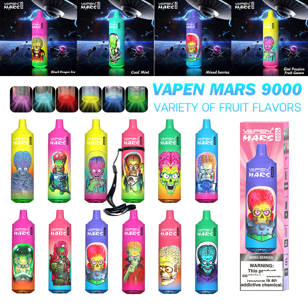 Armazém local da UE VAPEN MARS 9000 puff tornado descartável vape E Cigarettes Mesh Coil 18ml pod recarregável Puff 9K RBG Light cordão vape descartável em estoque