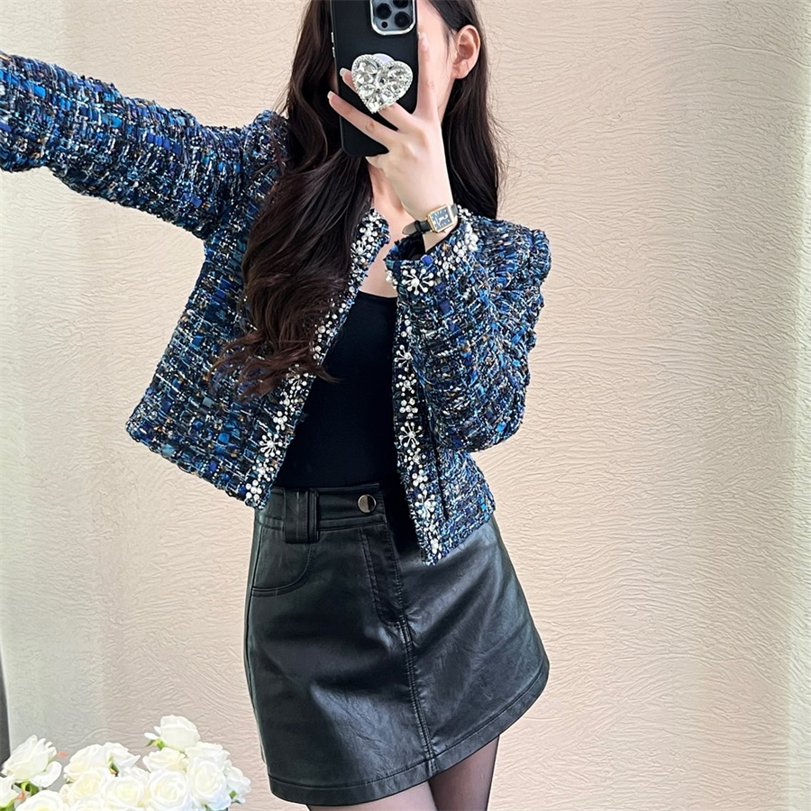 Women's designer coat Jackets fashionable light luxury heavy industry short woolen tweed clothing spring high-end fashionable flower and pearl decoration