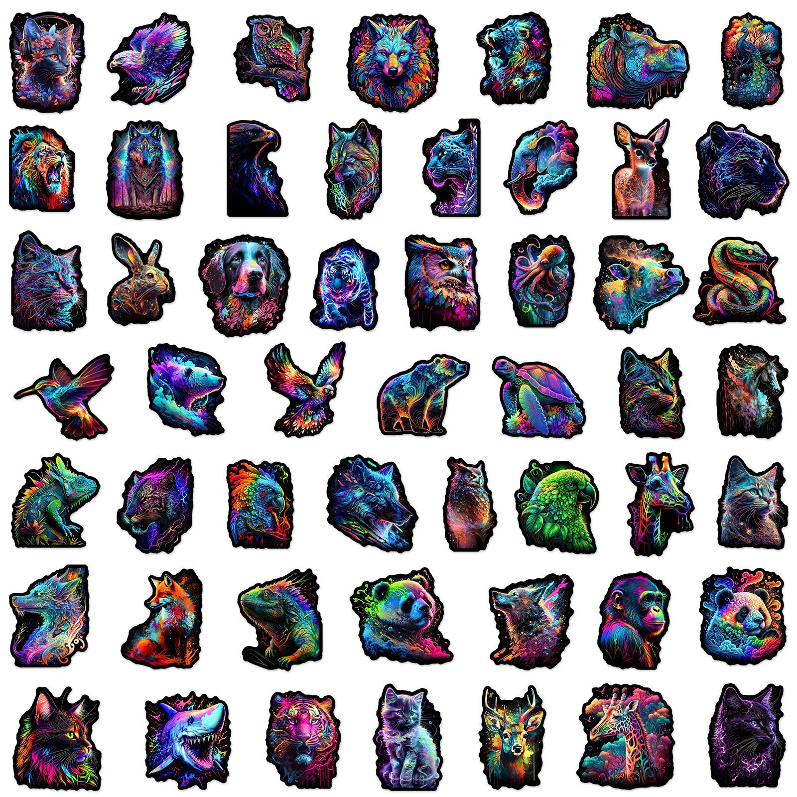 50 stuks kleurrijke dierenstickers psychedelische dieren graffiti stickers voor doe-het-bagage laptop skateboard motorfiets fietsstickers