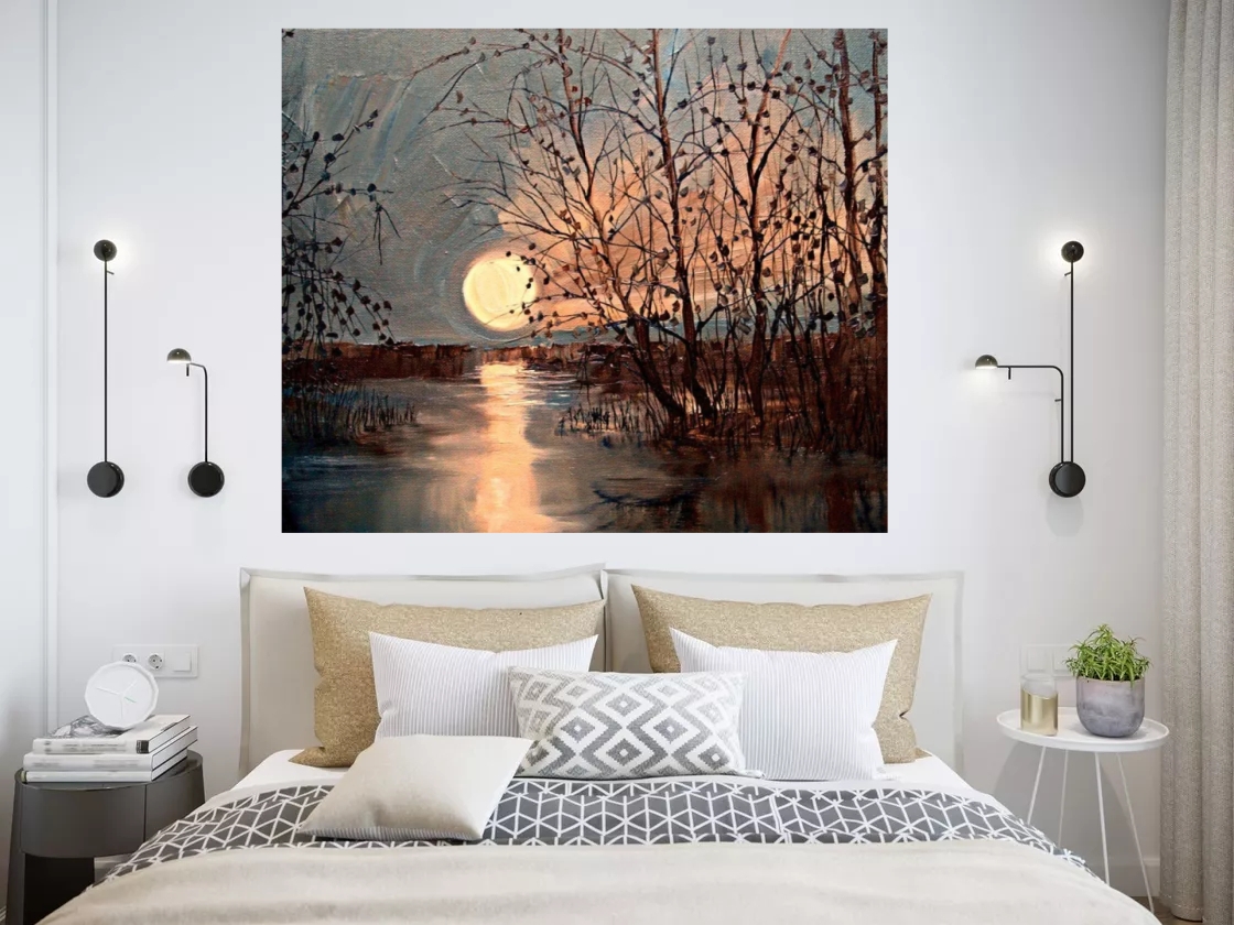 Belle peinture à l'huile de paysage de lune, reproduction à la main pure, peintures murales contemporaines pour chambre à coucher, décoration d'intérieur, cadeaux de Noël, sans cadre