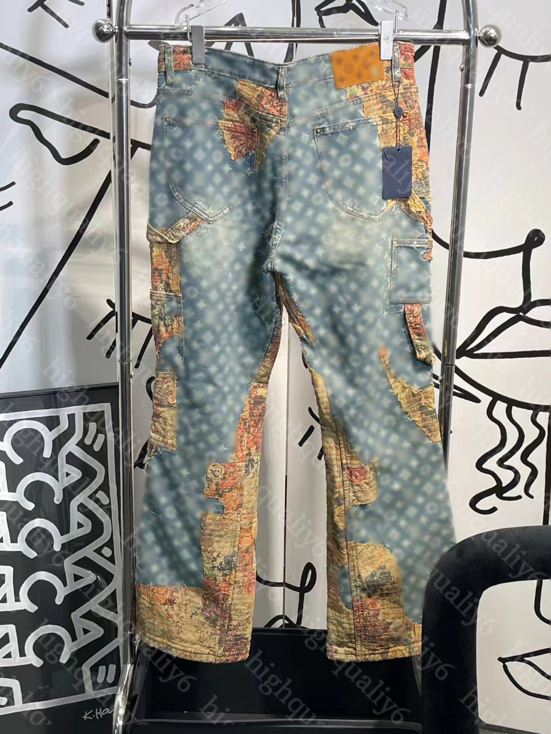 2023fw style européen et américain automne / hiver lettre jacquard jean en détresse, ll pantalon à la mode poids lourd, jean polyvalent pour la livraison gratuite