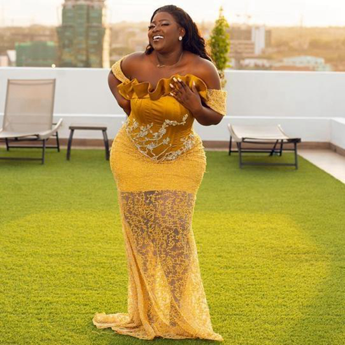 Plus Size Aso Ebi Prom Dresses Dark Yellow Off Shoulder Evening Dress for Black Women Girls Outfit Beaded Lace Second Reception Birthday Gowns NL515