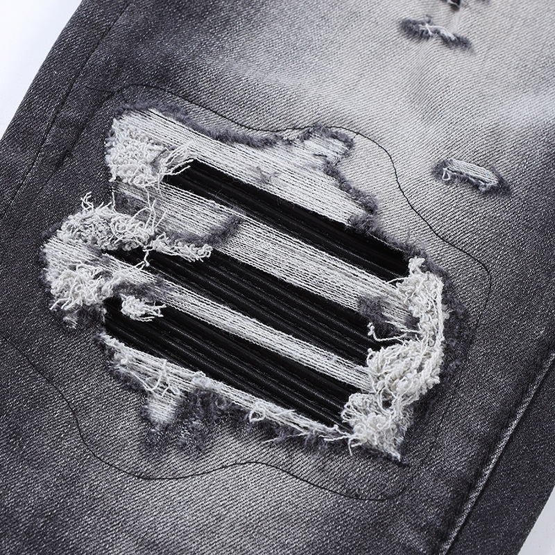 Пульсация воды с отверстиями в стиле пэчворк Серые джинсовые пуговицы Fly Amiryes Большие размеры США Молодежный дизайнер