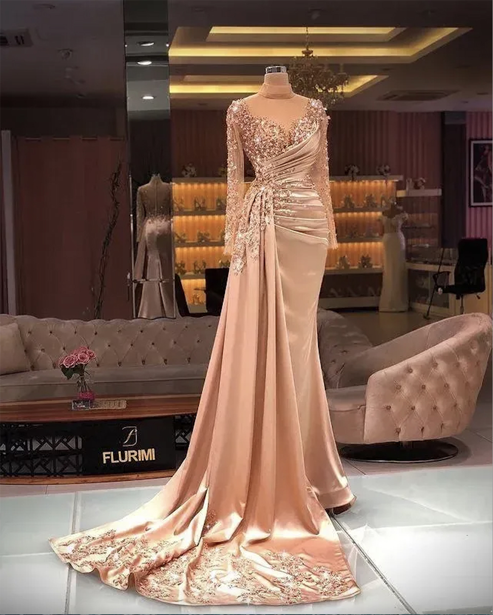 Plus la taille arabe Aso Ebi luxueux sirène sexy robes de bal col transparent perles paillettes soirée formelle fête deuxième réception robes robes