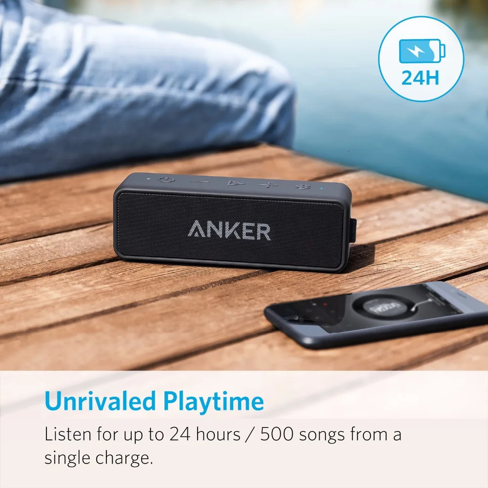 Anker Soundcore 2 Portable Wireless Bluetooth Ser Better Bass 24hour 66ft Range IPX7 Water Resistance 240126