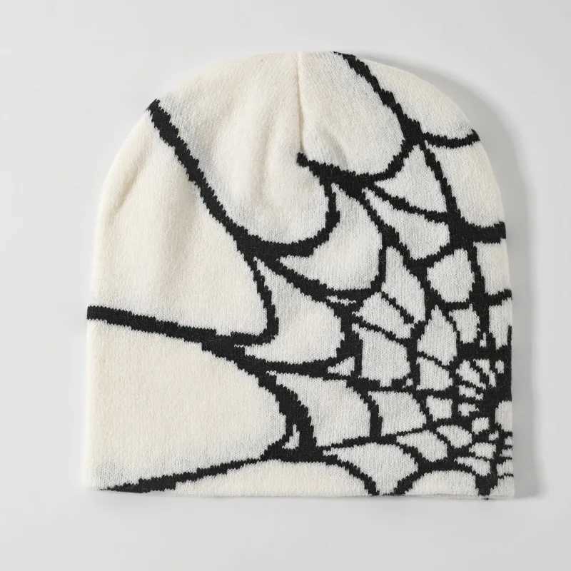 Beanie/Skull Caps Mode Breien Spinnenweb Ontwerp Hoed voor Mannen Vrouwen Pullover Stapel Cap Y2k Goth Warme Beanie Hoeden Nieuwe Hip-Hop Straat Cap YQ240207