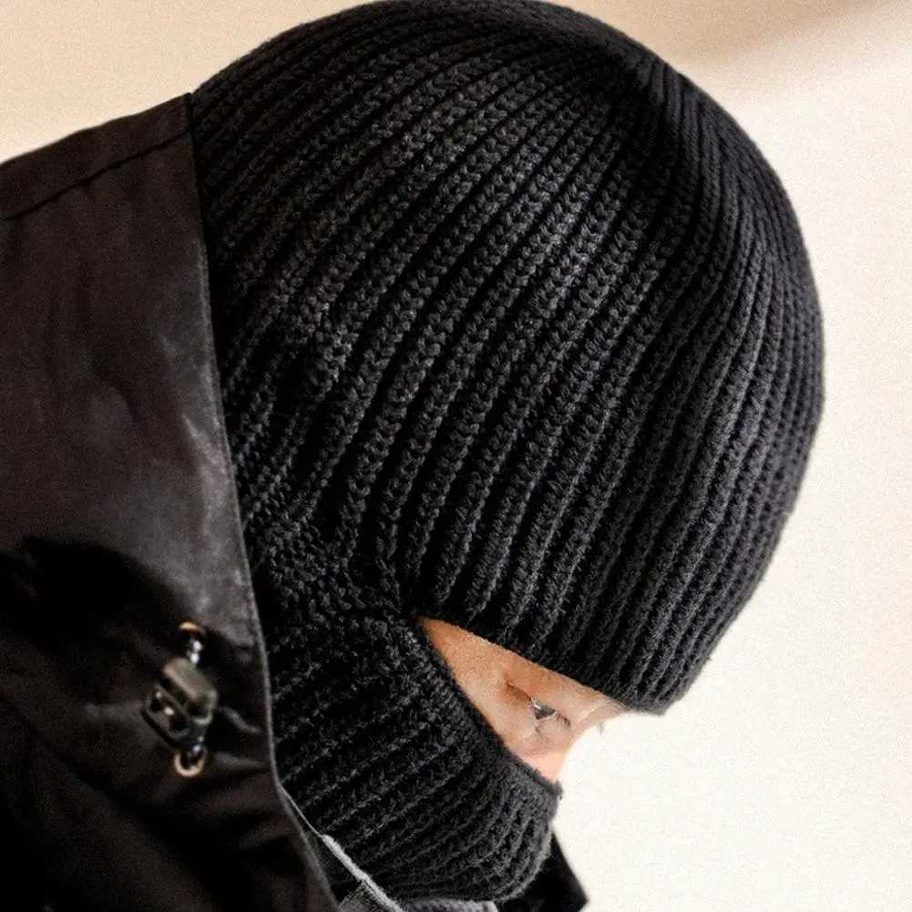 Beanie/Skull Caps Winter Knitted Balaclava Beanie Hat For Men 2 In 1 Full Face Cover Mask Skate Cap Tactical Riding Earmuffs Bonnet Windproof Hat YQ240207