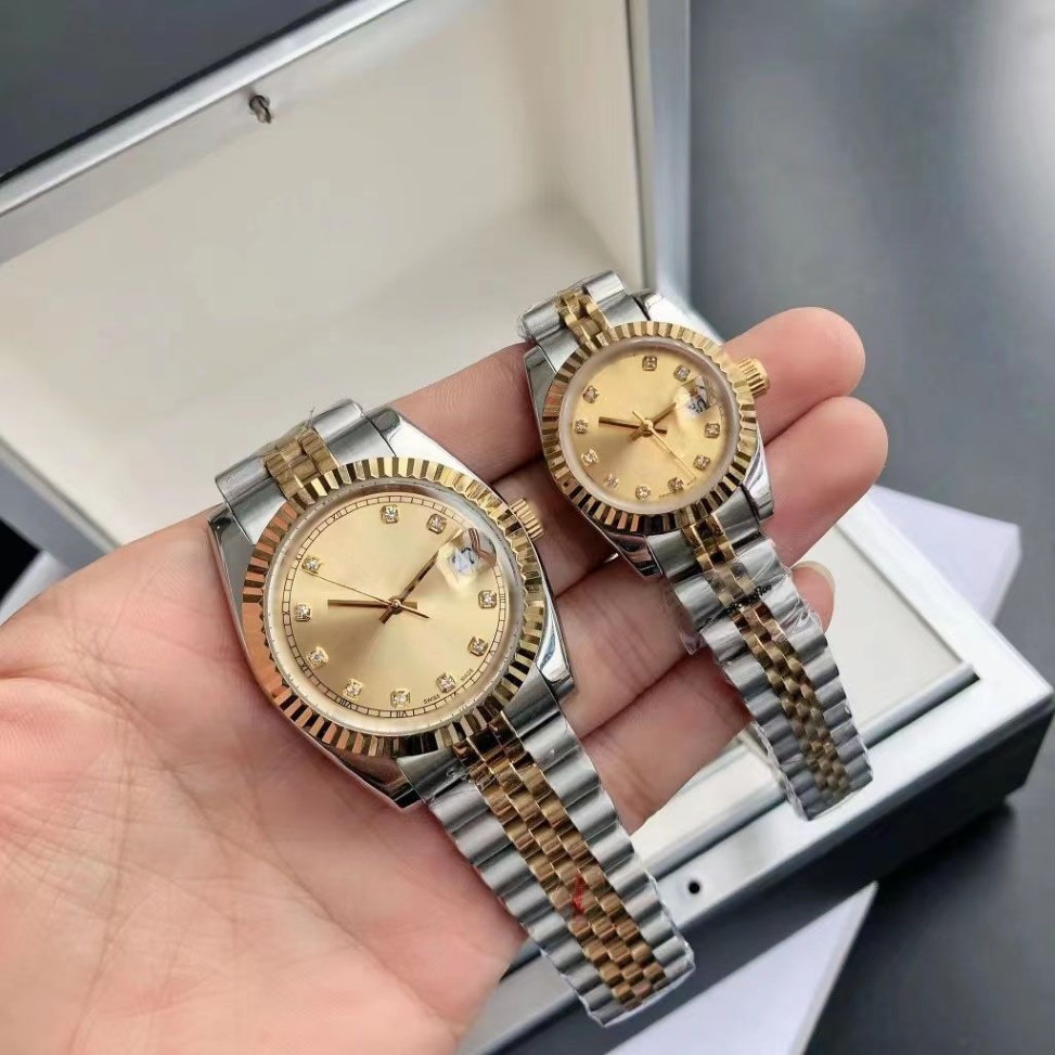 Mens Automatic Gold Mechanical Watches Women Dress Full Stainless Waterproof Luminous Couples armbandsur Hardlex Folding Buckle 2316