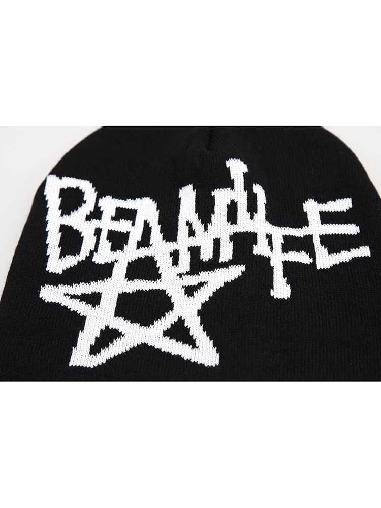 Beanie/Skull Caps Women Hat Beanie Knitting Letter Star Graphic Winter Y2K Streetwear Black Eesthetic Korean Fashion Pullover Kpop Hip Hop Unisex YQ240207