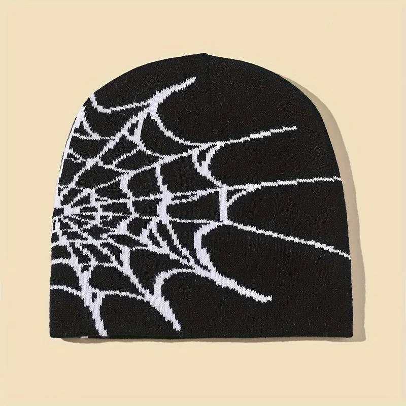 Beanie / Skull Caps Goth Spider Web Jacquard Beanie Caps Y2K Malha Quente Hip Hop Unissex Elastic Knit Chapéu Skull Cap Para Mulheres Homens YQ240207