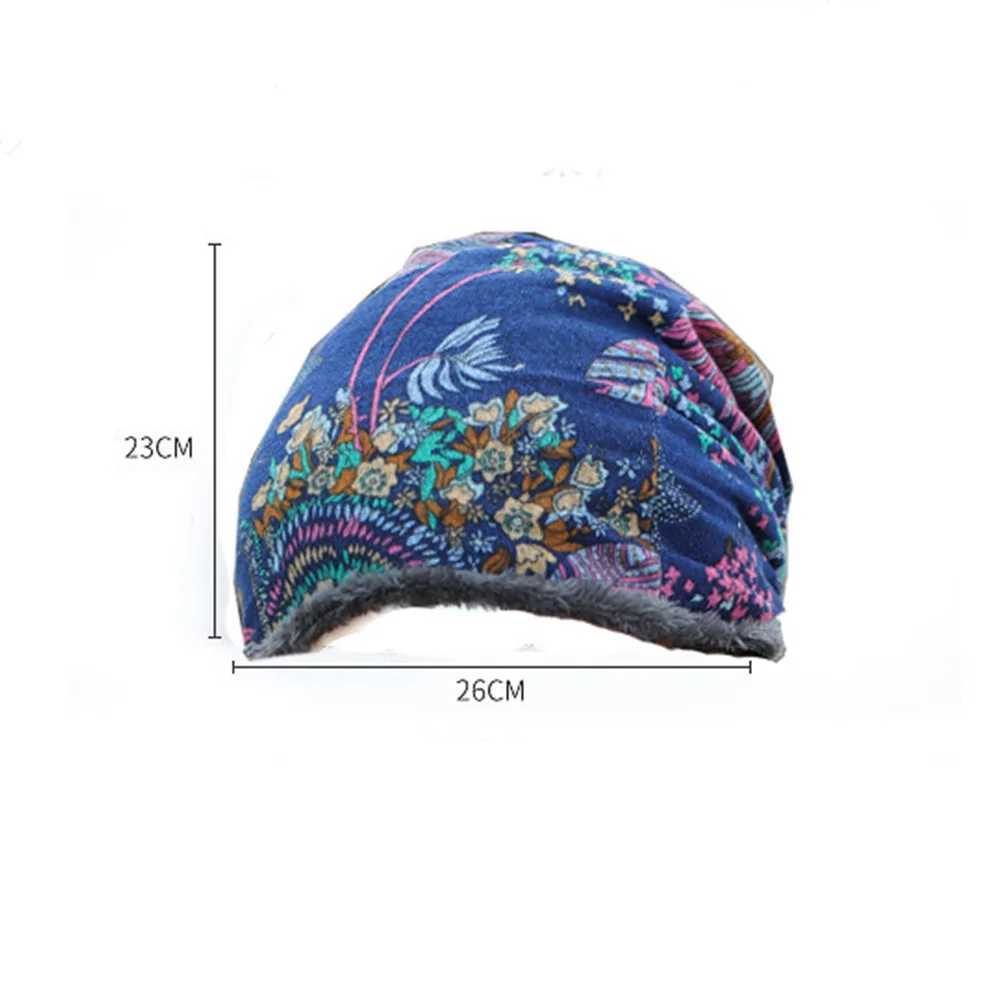 Gorro/bonés de caveira vintage bordado inverno quente gorro mais veludo macio gorro bandanas chapéu yq240207