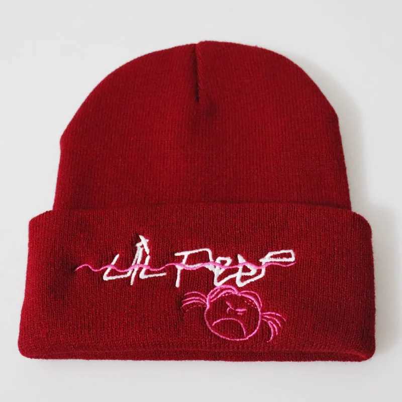 Czapki do czapki/czaszki lil peep haft dzianin kapelusz stały kolor unisex litera czapka czapka kobiety w zimie czapki czapki skullies yq240207