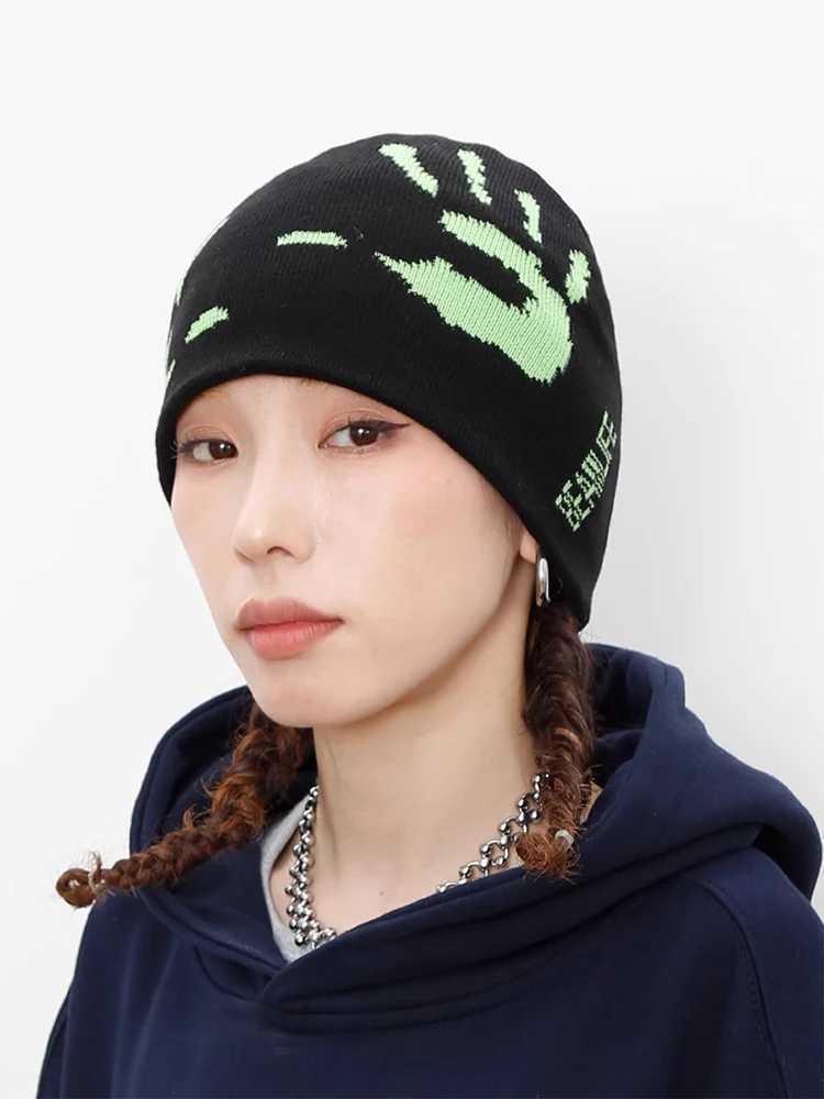 Beanie/Skull Caps women Hat Beanie編みグラフィック冬y2kストリートウェアブラック美学韓国カワイイプルオーバーKpop Hip Hip Hop Unisex YQ240207