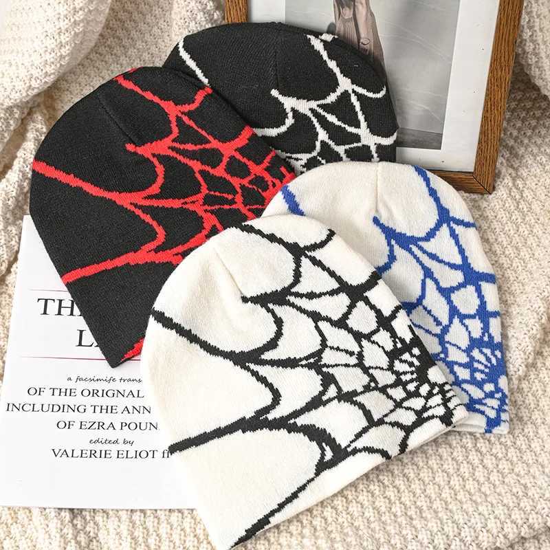 Gorro/bonés de caveira moda tricô aranha web design chapéu para homens mulheres pulôver boné de pilha y2k goth quente gorro chapéus novo hip-hop boné de rua yq240207