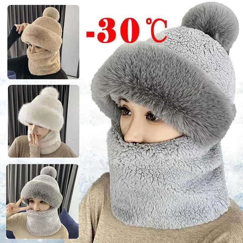 Berretti con teschio / teschio Sciarpa invernale con cappuccio donna Collo in peluche Caldo Russia Sci all'aperto Cappello antivento Peluche soffice Berretti YQ240207