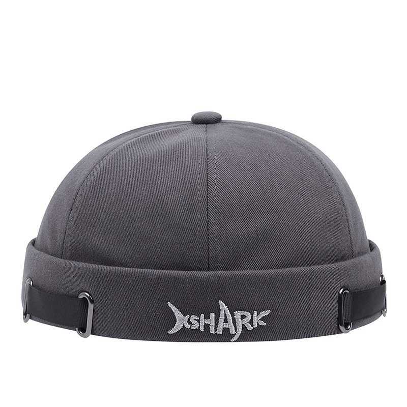 Beanie/Skull Caps Vintage Dome Hat Unisex Brimless Beanie Cap Shark Embroidery Solid Color Trend Docker Cap Adjustable Winter Hat Bonnet Beanies YQ240207