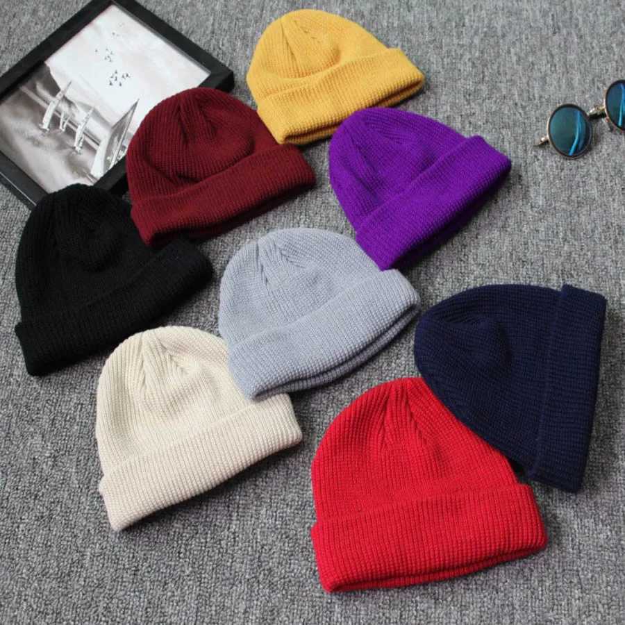 Beanie/Kafatası Kapakları Erkek Kadınlar Örme Şapka Skullcap Sailor Cap Cuff Striksiz Retro Donanma Tarzı Unisex Hiphop Elastik Sıcak Kış Kayak Beanie Hat Yq240207